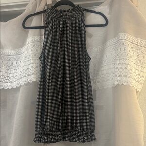 Black & White Gingham Smocked Neck Sleeveless Top